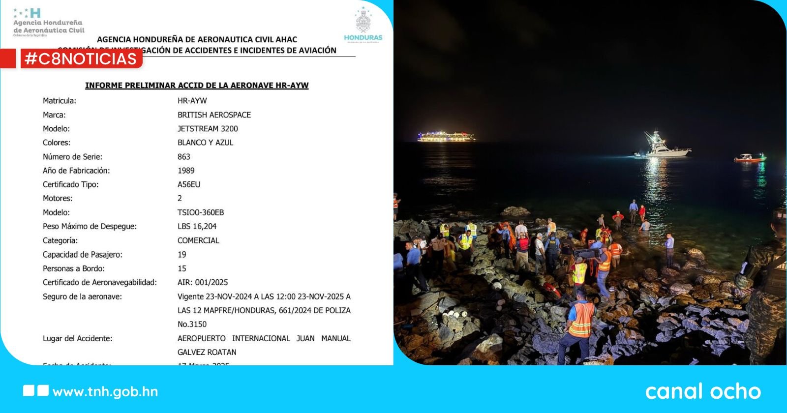 AHAC publica informe preliminar sobre accidente aéreo en Roatán que dejó 12 fallecidos