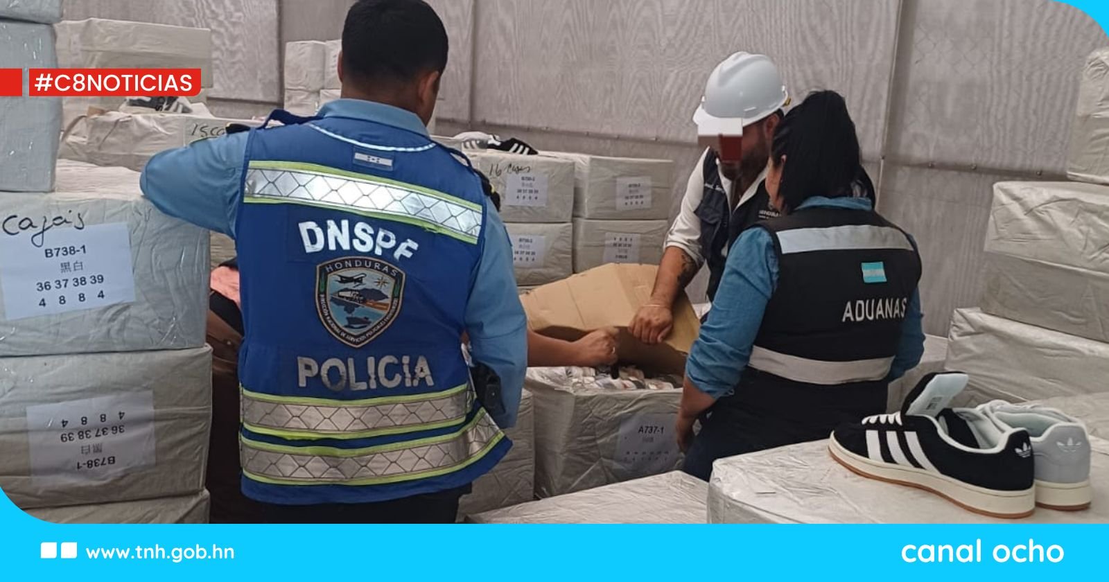Policía de Puerto Cortés incauta millonario cargamento de tenis falsificados