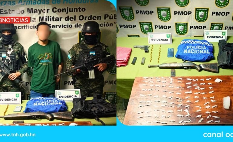 Cae presunto integrante de la Pandilla 18 con droga, armas y equipo policial