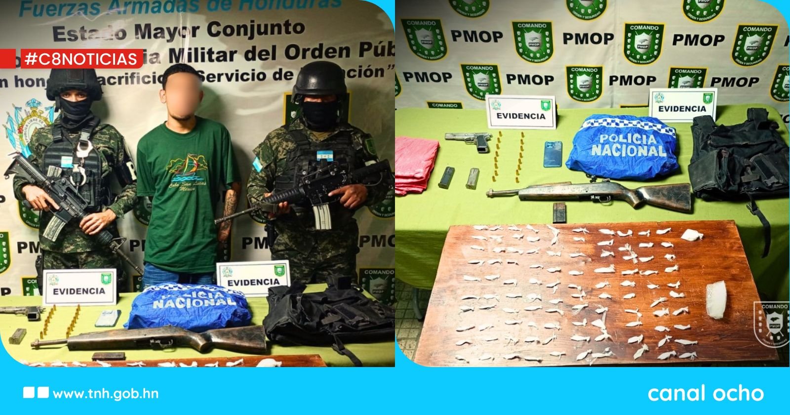 Cae presunto integrante de la Pandilla 18 con droga, armas y equipo policial