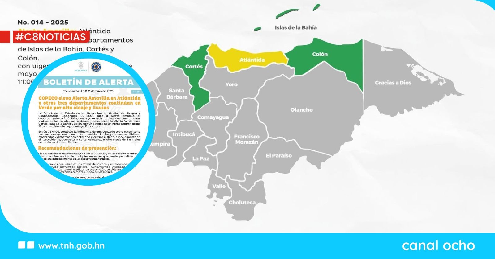 Copeco eleva alerta amarilla en Atlántida por lluvias