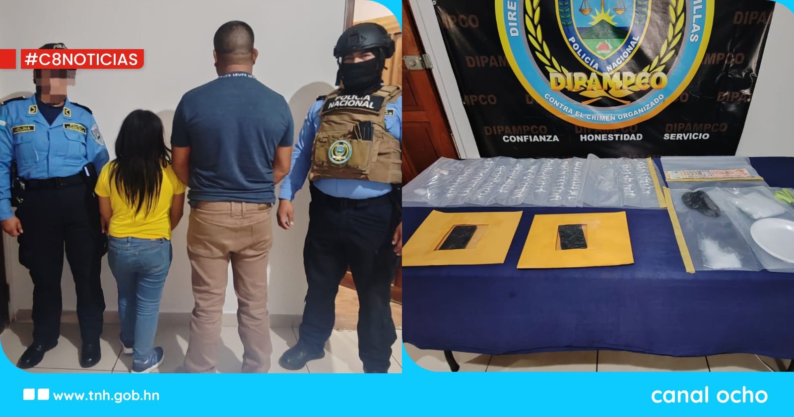 Dipampco captura a pareja vinculada al tráfico de drogas en Lempira