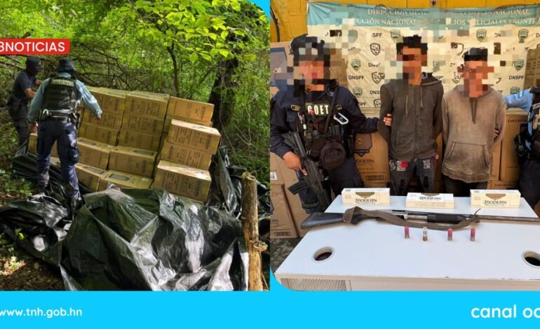 Arrestan a dos hombres en poder de un arma de fuego y 710 mil cigarrillos en el sur del país