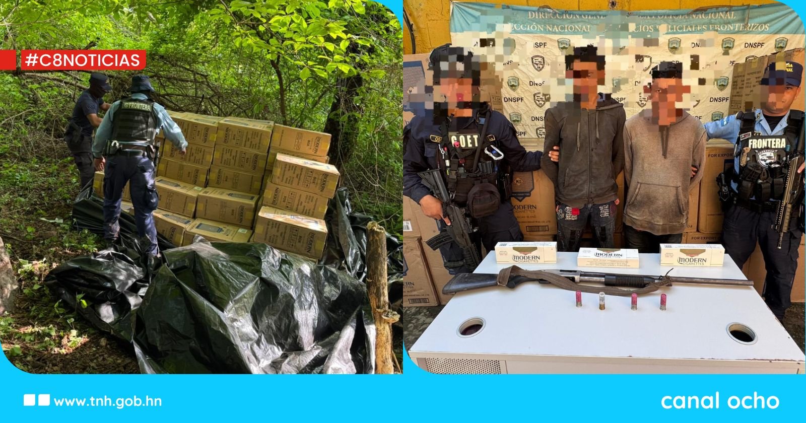 Arrestan a dos hombres en poder de un arma de fuego y 710 mil cigarrillos en el sur del país